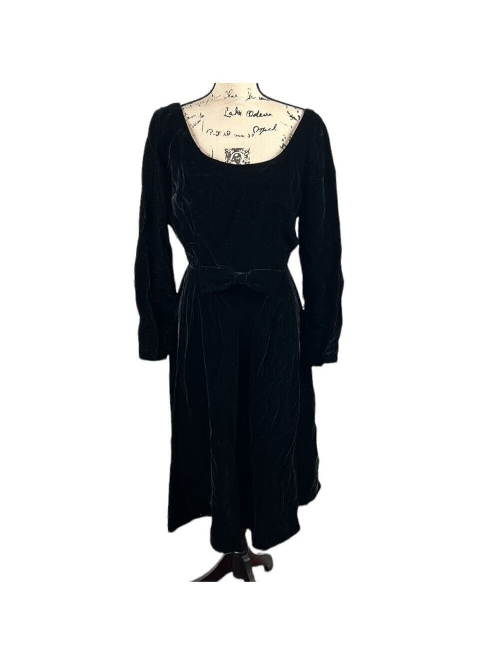 VINTAGE Crushed Velvet Bow Midi Dress Size M/L